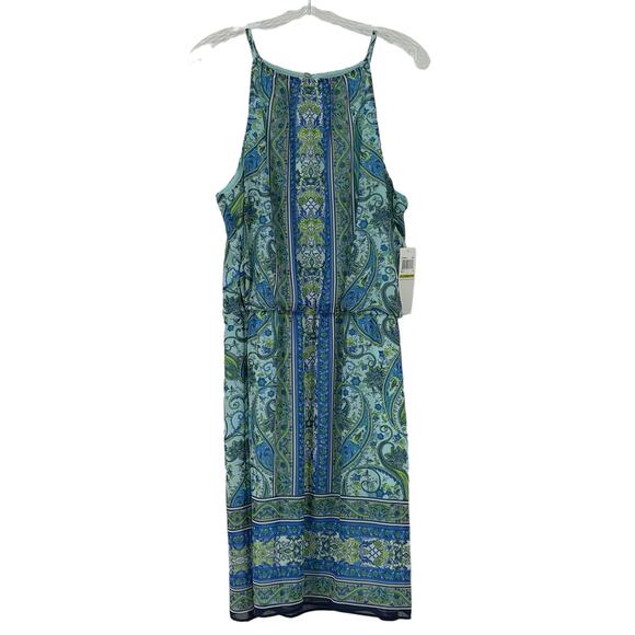 NWT London Times Sleeveless Blue Paisley Dress Sz 14 Garden Fairy Flowy Y2K 90s - Picture 1 of 16